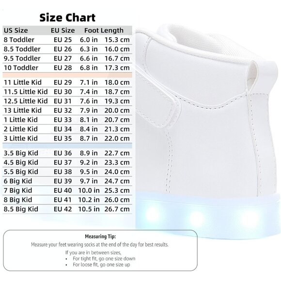 Kids White LED Light Up Shoes High Top Cool USB Rechargeable Flashing Sneakers - Picture 6 of 7